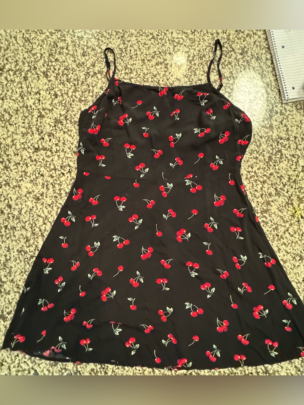 Black Cherry Print Slip Dress